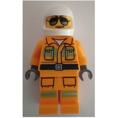 Firefighter, Bright Light Orange Fire Suit, Sunglasses, White Helmet (fig-011992)