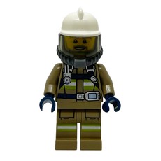 Firefighter, Dark Tan Firesuit, White Helmet, Blue Airtanks (fig-011997)