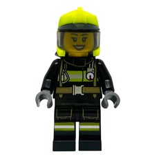 Firefighter, Black Fire Suit, Vibrant Yellow Helmet (fig-011999)