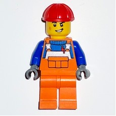 Construction Worker, Orange Overalls, Red Hard Hat (fig-012000)