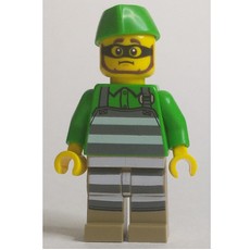 Criminal, Prison Striped Apron, Bright Green Shirt and Hat (fig-012019)