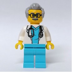 Doctor, White Coat, Medium Azure Scrubs, Light Bluish Gray Hair, Glasses (fig-012048)