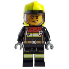 Firefighter, Black Fire Suit, Vibrant Yellow Helmet (fig-012056)