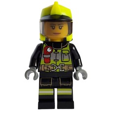 Firefighter, Black Fire Suit, Vibrant Yellow Helmet (fig-012058)