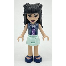 Emma - Sand Blue Top, Light Aqua Skirt, Black Hair with Buns (fig-012131)