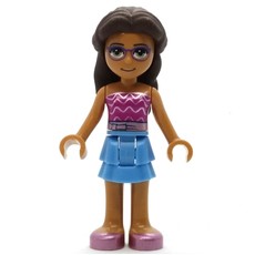 Layla - Magenta Top, Bright Light Blue Skirt, Dark Brown Hair (fig-012135)