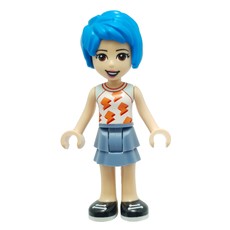 Evelyn - White Top, Sand Blue Skirt, Dark Azure Hair (fig-012141)