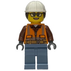 Construction Worker, Orange Safety Vest, White Hard Hat (fig-012161)