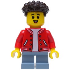 Boy, Red Jacket, Short Sand Blue Legs, Dark Brown Hair (fig-012163)