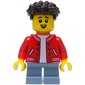 Boy, Red Jacket, Short Sand Blue Legs, Dark Brown Hair