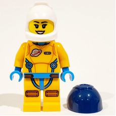 Astronaut, Female, Bright Light Orange Suit, Dark Blue Visor (fig-012170)