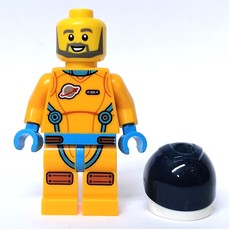 Astronaut, Male, Bright Light Orange Suit, Dark Blue Visor, Beard (fig-012173)