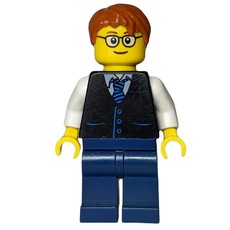 Black Torso, Dark Blue Legs, Dark Orange Hair - Rounded Glasses (fig-012219)