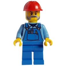 Construction Worker - Bright Light Blue Shirt, Blue Overall, Red Helmet (Pete Precise) (fig-012293)
