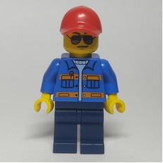Man, Blue Jacket with Orange Stripes, Dark Blue Legs, Red Cap, Sunglasses - No Backprint (fig-012304)