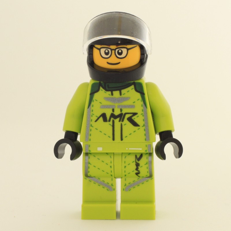 LEGO Set fig-012339 Race Driver, Lime Racing Suit, Black Helmet ...