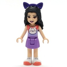 Emma - Coral Top, Medium Lavender Skirt, Dark Purple Cat Ears (fig-012354)
