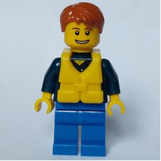 Man, Dark Blue Plaid Shirt, Blue Legs, Dark Orange Hair, Yellow Life Vest (fig-012412)