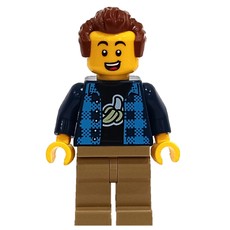 Man, Open Dark Blue Plaid Shirt, Dark Tan Legs, Reddish Brown Hair (fig-012775)