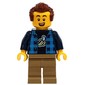 Man, Open Dark Blue Plaid Shirt, Dark Tan Legs, Reddish Brown Hair