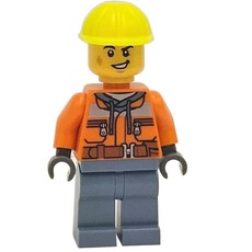 Man, Orange Safety Jacket, Sand Blue Legs, Vibrant Yellow Hard Hat (fig-012804)