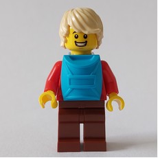 Man, Red Plaid Shirt, Reddish Brown Legs, Tan Hair, Backpack on Front (fig-012810)