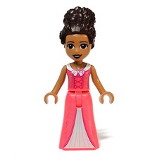 Andrea - Coral Dress, Dark Brown Hair (fig-012833)