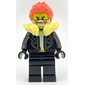 Black Torso, Black Legs, Bright Light Yellow Fur Collar, Coral Hair