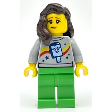 Light Bluish Grey Torso, Bright Green Legs, Dark Brown Hair (fig-012851)