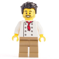 Chef - White Torso, Dark Tan Legs, Black Hair (fig-012865)