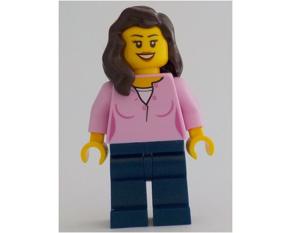 LEGO Set fig-012897 Bright Pink Torso, Dark Blue Legs, Dark Brown Hair ...