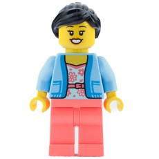 Bright Light Blue Torso, Coral Legs, Black Hair (fig-013019)
