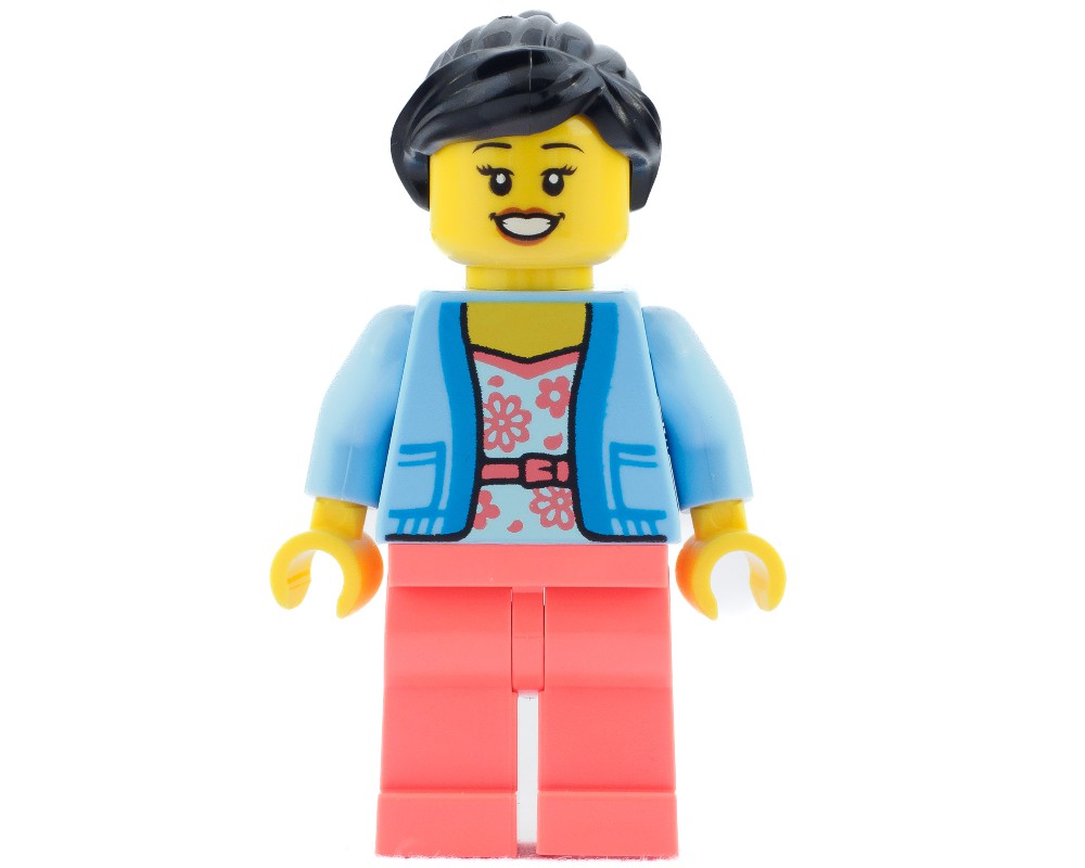 Lego Set Fig Bright Light Blue Torso Coral Legs Black Hair