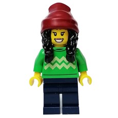 Bright Green Torso, Dark Blue Legs, Dark Red Beanie, Black Hair (fig-013148)