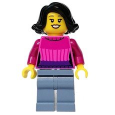 Dark Pink Torso, Sand Blue Legs, Black Hair (fig-013149)