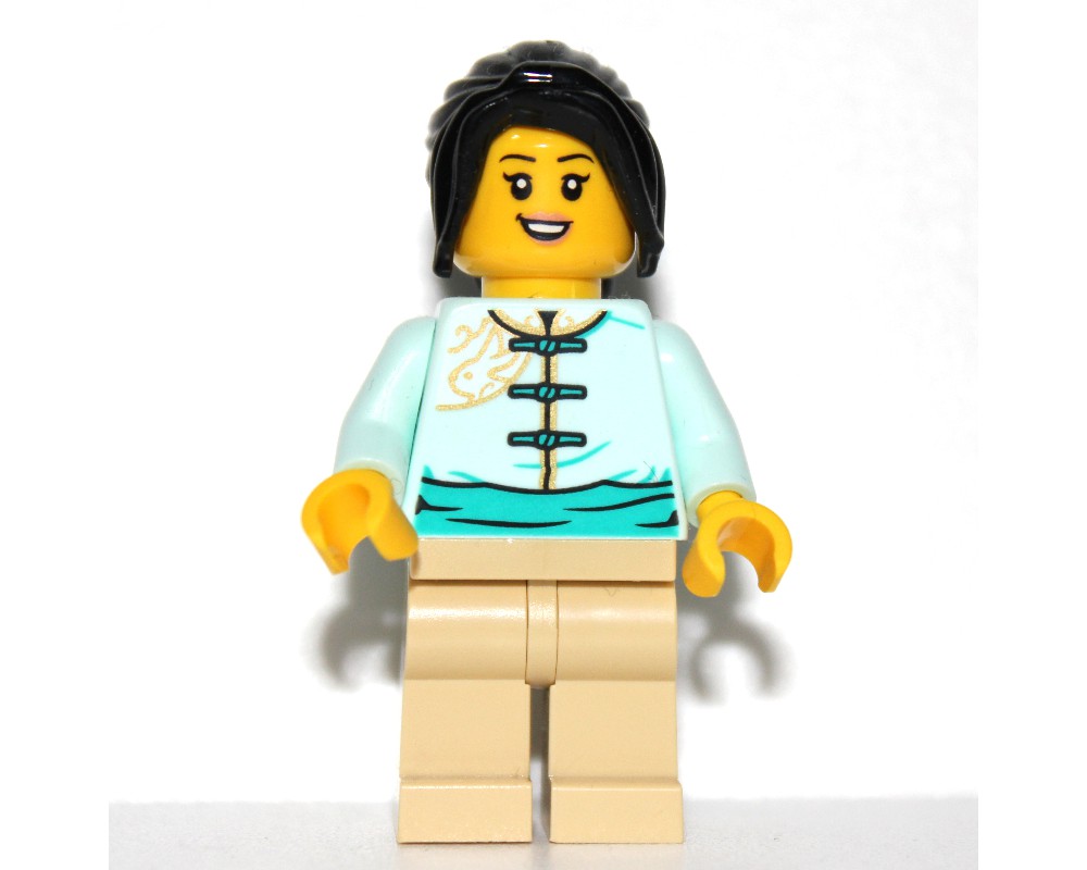 LEGO Set fig-013232 Light Aqua Torso, Tan Legs, Long Black Hair ...