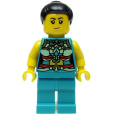 Dark Turquoise Torso, Chinese Decorations, Dark Turquoise Legs, Black Hair Bun (fig-013237)