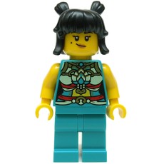 Dark Turquoise Torso, Chinese Decorations, Dark Turquoise Legs, Black Hair 2 Bunds (fig-013242)