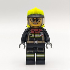 Firefighter, Black Suit, Vibrant Green Helmet with Visor, Glasses (fig-013315)