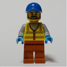 Man, Vibrant Yellow Safety Vest, Dark Orange Legs, Blue Cap (fig-013322)