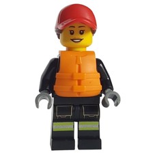 Firefighter, Black Fire Suit, Orange Life Vest, Red Cap (fig-013337)