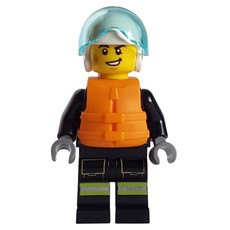 Firefighter, Black Fire Suit, Orange Life Vest, White Helmet (fig-013338)