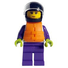 Boat Racer, White and Dark Purple Race Suit, Orange Life Vest, Black Helmet (fig-013339)