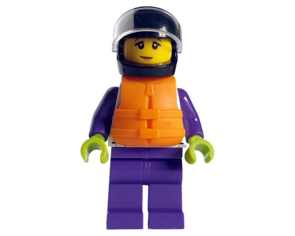 LEGO Set fig-013339 Boat Racer, White and Dark Purple Race Suit, Orange ...