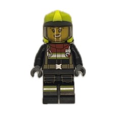 Firefighter, Black Fire Suit, Vibrant Yellow Helmet with Visor (fig-013341)