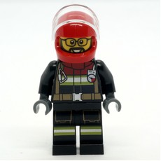 Firefighter, Black Fire Suit, Red Helmet with Visor, Glasses (fig-013347)