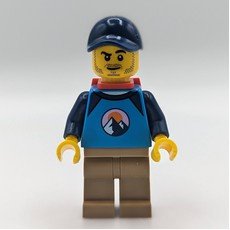 Dirt Bike Rider, Male - Dark Azure Top, Dark Tan Legs, Red Backpack, Dark Blue Cap (fig-013360)