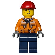 Construction Worker, Orange Safety Jacket, Dark Blue Legs, Red Hard Hat (fig-013362)