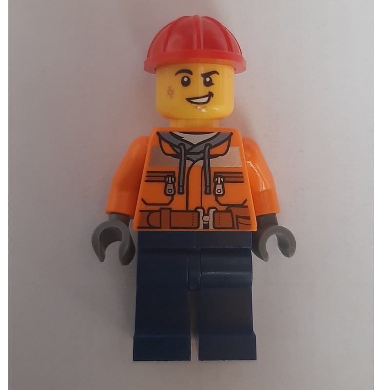 LEGO Set fig-013362 Construction Worker, Orange Safety Jacket, Dark ...