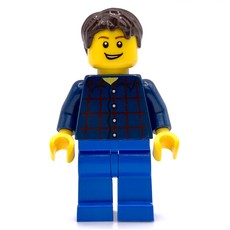 Man, Dark Blue Plaid Shirt, Blue Legs, Dark Brown Hair (3626c Head) (fig-013494)